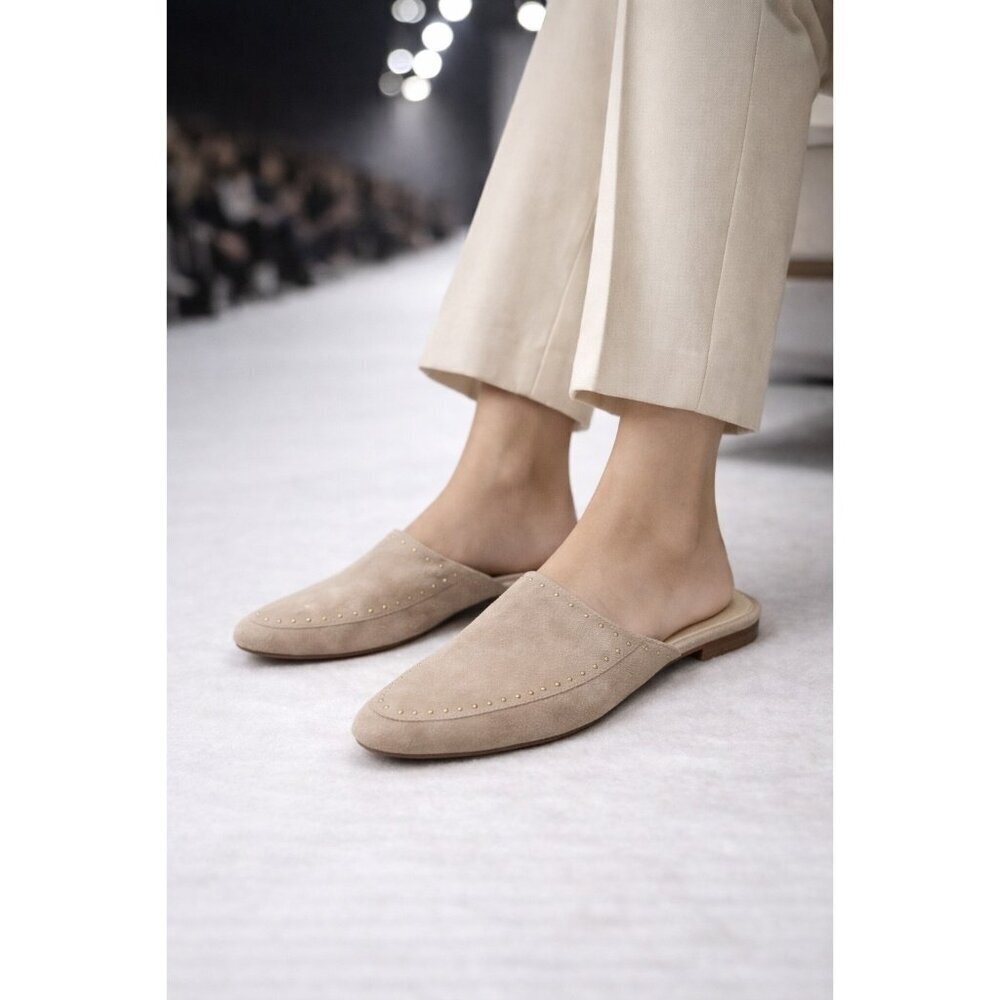 M.Gemi Suede Mule Loafers Women’s EU 39.5 Beige Studded Slip On Made in Italy